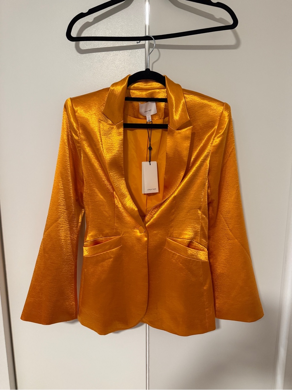 cinq a sept Metallic Orange Satin Single-Button Blazer